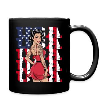 USA Retro Pin-Up Tattoo Style - Full Colour Mug - black - Right