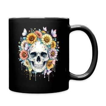 Blumen-Skull im Sonnenkranz Sunflower - Tasse einfarbig - Schwarz - Rechts