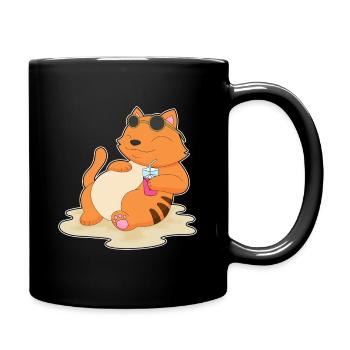 Cat Beach Drink Summer - Full Colour Mug - black - Right