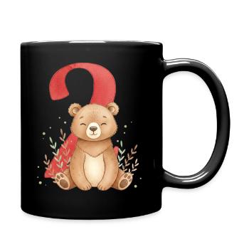 Kuschelbär mit Zahl 2 - Tasse einfarbig - Schwarz - Rechts