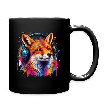 Neonfuchs mit Kopfhörern - Tasse einfarbig - Schwarz - Rechts