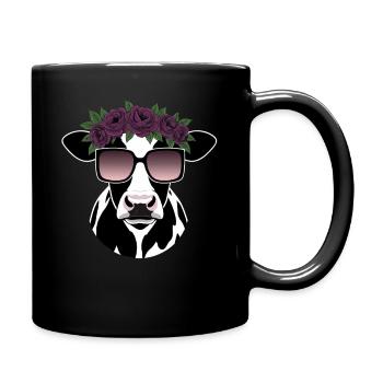 Fleurs de lunettes de soleil drôles de vache - Mug uni - noir - Droite