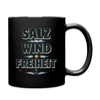 Salt Wind Freedom Maritime Coastal Saying - Full Colour Mug - black - Right
