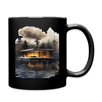 Firelit Modern Cabin on Lake - Full Colour Mug - black - Right
