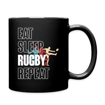 Essen, schlafen, Rugby wiederholen, wiederholen - Tasse einfarbig - Schwarz - Rechts