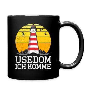 Insel USEDOM ICH KOMM Leuchtturm Retro Lustig - Tasse einfarbig - Schwarz - Rechts