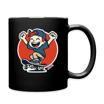 Joyful Kid Skater in Red Circle - Full Colour Mug - black - Right