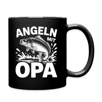 Angeln mit Opa – Fisch Motiv - Tasse einfarbig - Schwarz - Rechts
