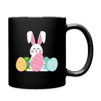 Pastell-Osterhase mit Eiern - Tasse einfarbig - Schwarz - Rechts