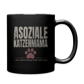 Asoziale Katzenmama Fellnase - Tasse einfarbig - Schwarz - Rechts