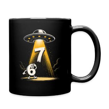 UFO-Lichtstrahl über Zahl 6 7 Meme - Tasse einfarbig - Schwarz - Rechts