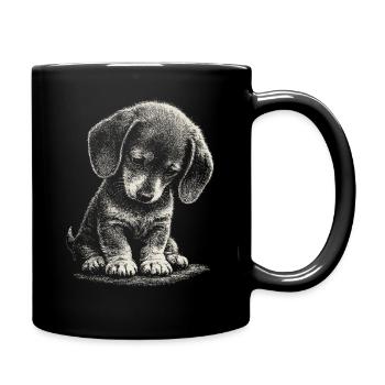 Dackel Welpe Hund Süß Niedlich Verlegen Kunst Sad - Tasse einfarbig - Schwarz - Rechts