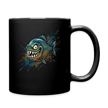 Mutiger Piranha mit Farbspritzern - Tasse einfarbig - Schwarz - Rechts