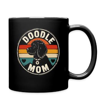 Doodle Mom Retro Hundebadge - Tasse einfarbig - Schwarz - Rechts