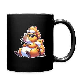 Capybara Papa - Tasse einfarbig - Schwarz - Rechts