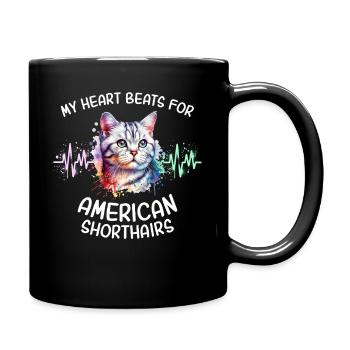 Amerikanische Kurzhaarkatze Herzlinie - Tasse einfarbig - Schwarz - Rechts