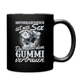 Motorrad Humor Sex Gummi Vertrauen - Tasse einfarbig - Schwarz - Rechts