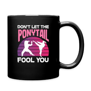 Never Underestimate The Ponytail Karate Girl - Full Colour Mug - black - Right