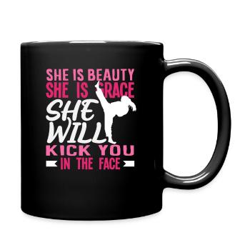 Karate Girl Beauty Grace Kicks In The Face - Full Colour Mug - black - Right