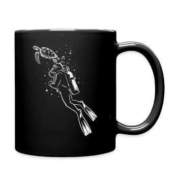 Taucher Schildkröte Scuba Diving Shirt - Tasse einfarbig - Schwarz - Rechts