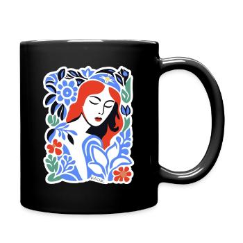 Blue Florals Portrait - Full Colour Mug - black - Right