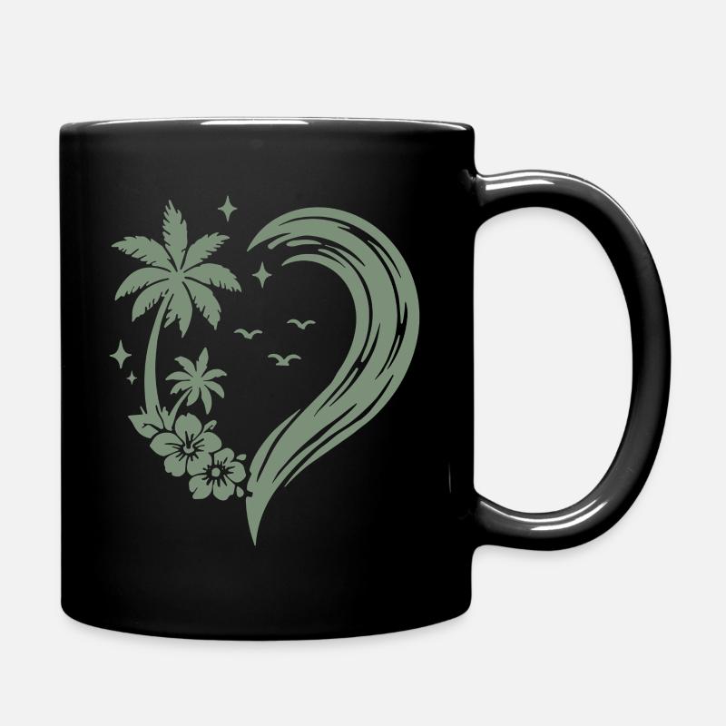 Cœur, palmier, fleurs, vague de l’océan - Mug uni - noir