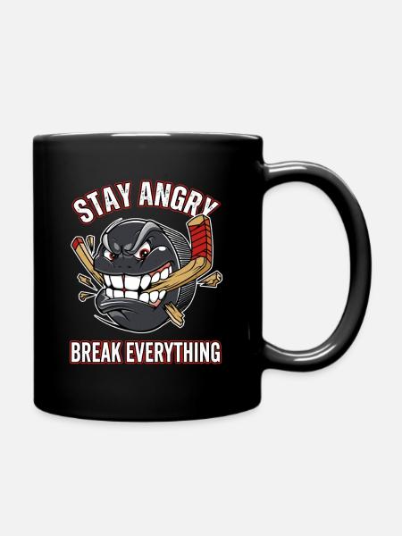 Böser Eishockey Puck bricht Schläger - Full Colour Mug - black