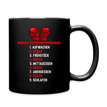 Mein Wochenende Boxen – Lustiger Boxer Spruch - Tasse einfarbig - Schwarz - Rechts