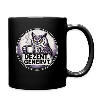 Dezent Genervt Eule mit Kaffee - Tasse einfarbig - Schwarz - Rechts