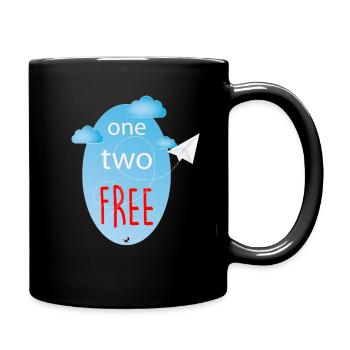 Ovale, nuages et avion en papier volant - Mug uni - noir - Droite