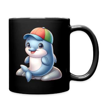 Fröhlicher Delfin mit Regenbogenkappe - Tasse einfarbig - Schwarz - Rechts
