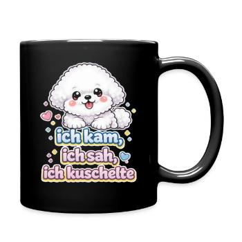 Kuschelhund Spruch Ich kam, ich sah, ich kuschelte - Tasse einfarbig - Schwarz - Rechts