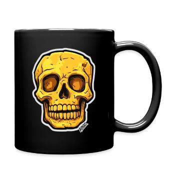 Dessin animé du Crâne Éclairé par le Soleil : Crâne Jaune Audacieux - Mug uni - noir - Droite