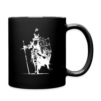 Ritter-Silhouette mit Banner und Schwert - Tasse einfarbig - Schwarz - Rechts