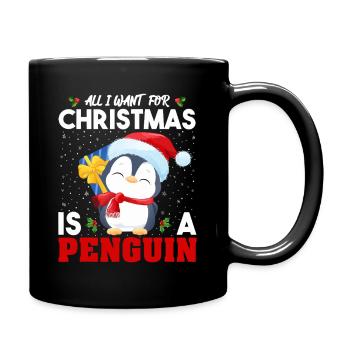 Festliches Pinguin-Weihnachten - Tasse einfarbig - Schwarz - Rechts