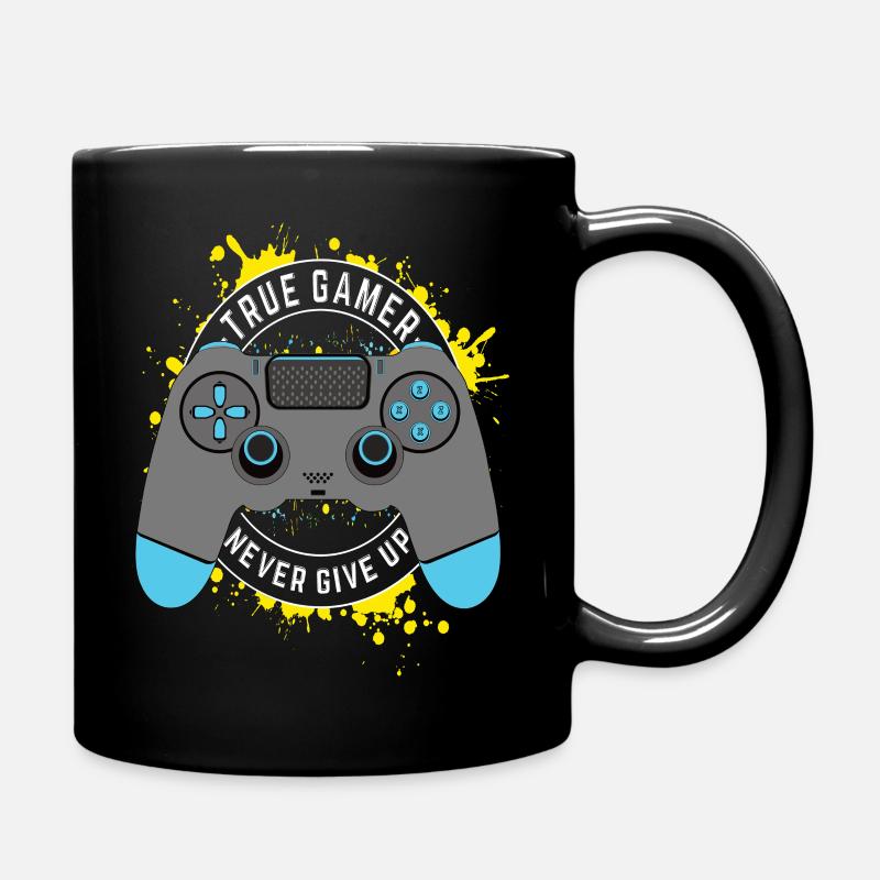 True Gamer - Never Give Up - Full Colour Mug - black