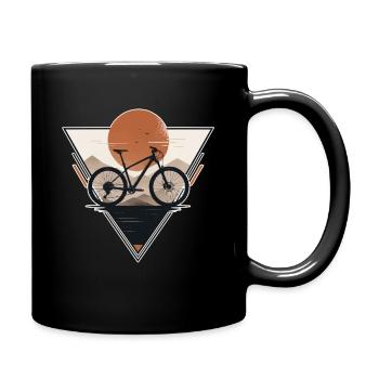 Coucher de soleil avec vélo dans un motif triangulaire - Mug uni - noir - Droite