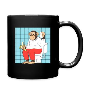 Affe auf Toilette mit Banane - Tasse einfarbig - Schwarz - Rechts