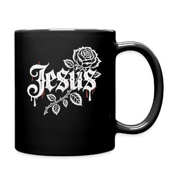 Jesus Shirt mit weißer Rose für Christen - Tasse einfarbig - Schwarz - Rechts
