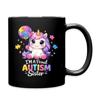 Autismus-Schwester Stolzes Einhorngeschenk - Tasse einfarbig - Schwarz - Rechts