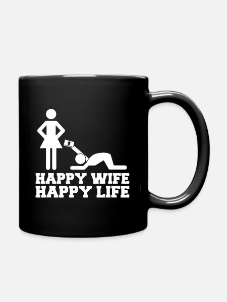Happy Wife Happy Life Cartoon - Full Colour Mug - black