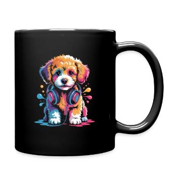 Chiot caniche avec un casque - Mug uni - noir - Droite