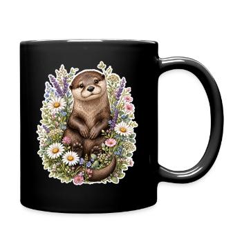Otter Wildblumen Cottagecore Tierfreund - Tasse einfarbig - Schwarz - Rechts