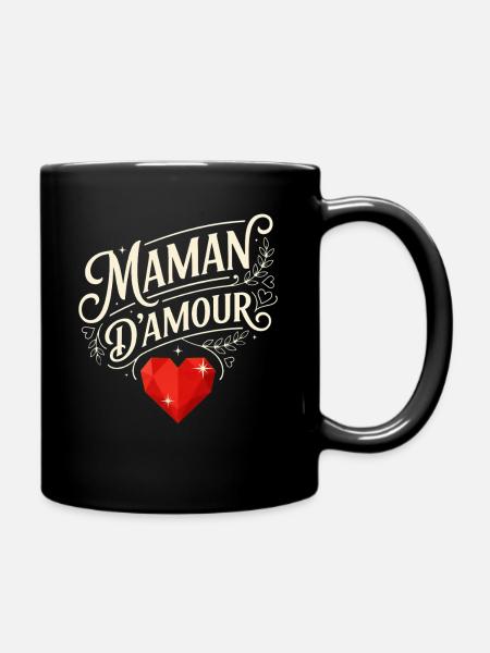 Maman D'amour Typographie Cœur Rouge - Mug uni - noir