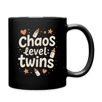Chaoslevel Zwillinge | Eltern Baby Humor - Tasse einfarbig - Schwarz - Rechts