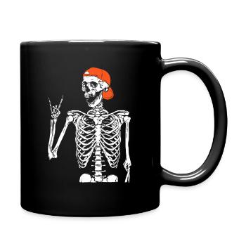 Skelett, das eine orangefarbene Kappe trägt - Tasse einfarbig - Schwarz - Rechts