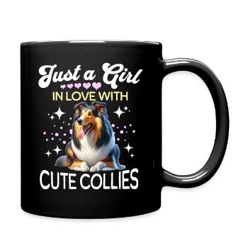 Langhaar Collie Mädchen - Tasse einfarbig - Schwarz - Rechts
