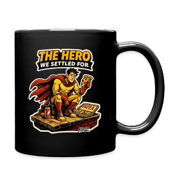 Der Held, den wir mit Pizza zufriedengegeben haben - Tasse einfarbig - Schwarz - Rechts