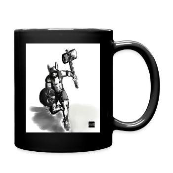 Wikingerkrieger mit Hammer auf dem Marsch - Tasse einfarbig - Schwarz - Rechts