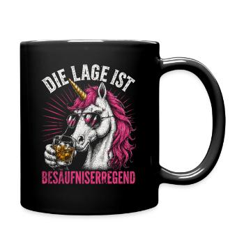 Pinkes Einhorn mit Drink - Tasse einfarbig - Schwarz - Rechts